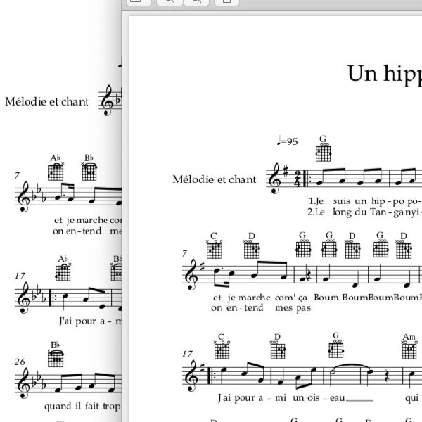 Un hippopoquoi ? - Mélodie, texte et accords de guitare